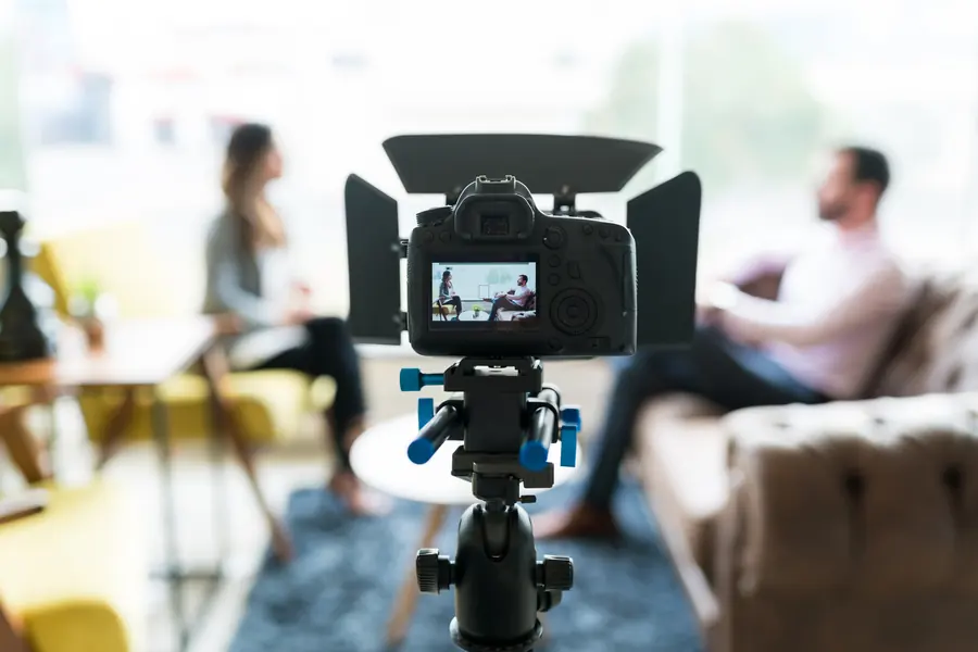 Filmmaker being interviewed on camera