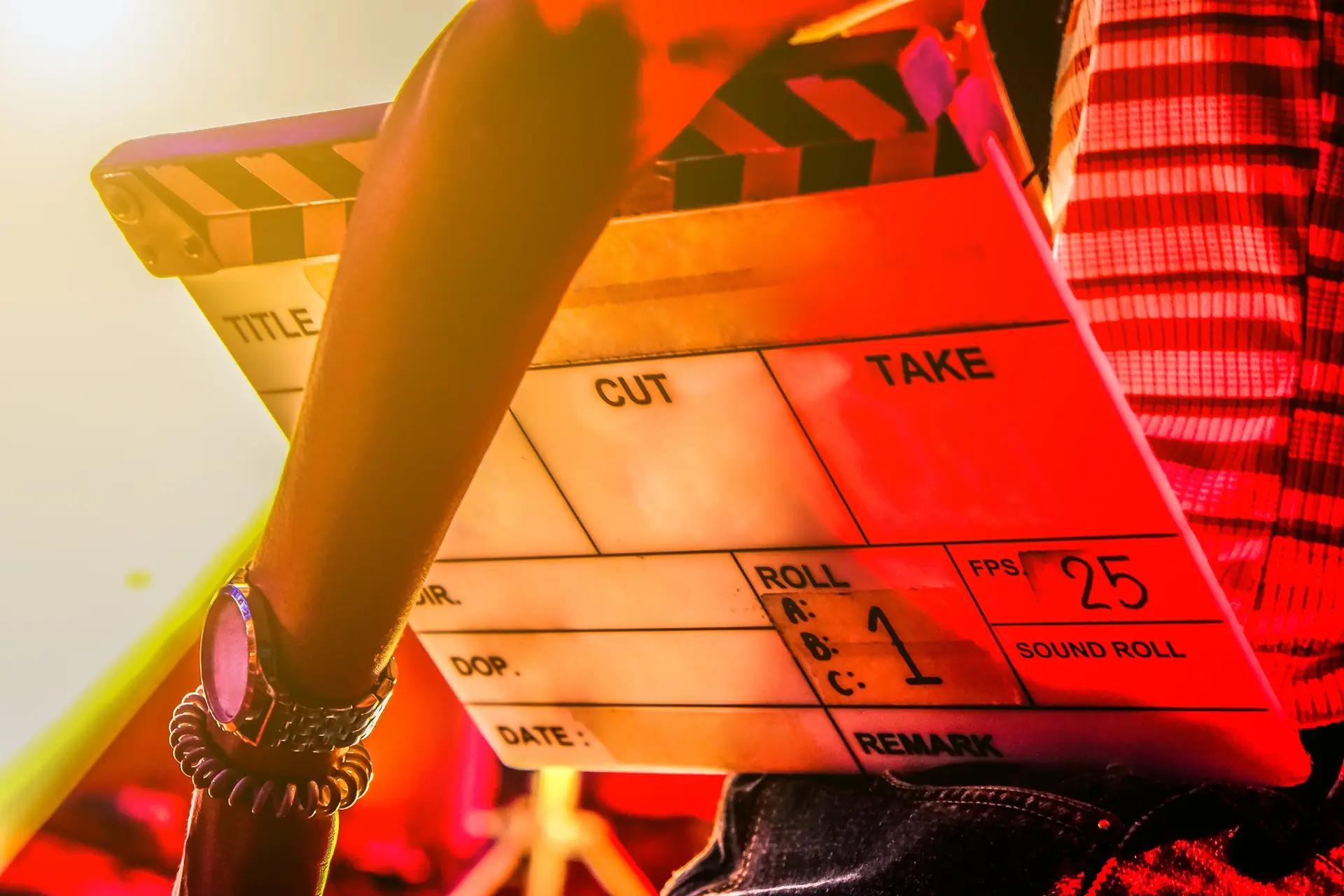 Clapperboard on a film set